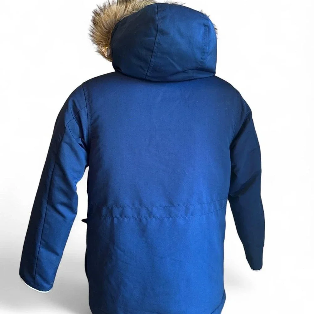 Gap Kids ColdControl Max Primaloft Parka Navy Blue Faux Fur Hood Coat L 10-11